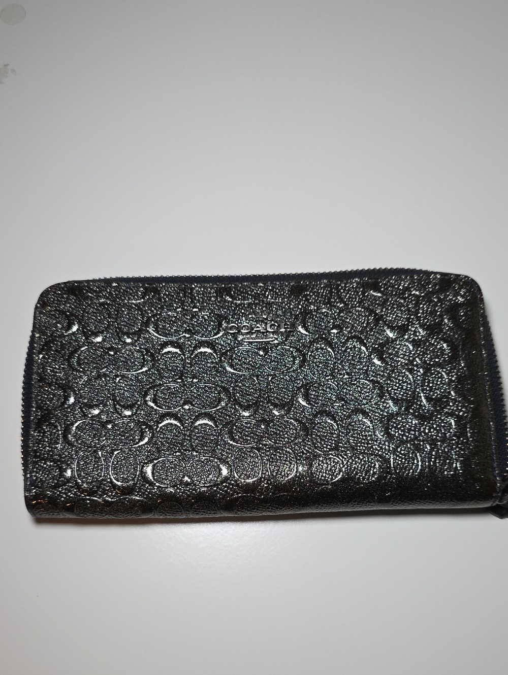 Coach Metallic Black Signature Zip Wallet